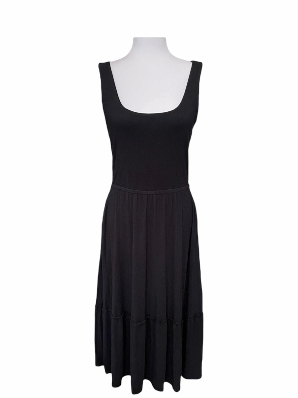 J Jason Wu Black Sleeveless Jersey Knit Tiered Midi Dress Pockets Size Small